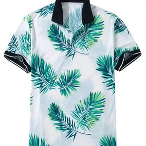 White Vacation Style Men's Tropical Print Polo Shirt